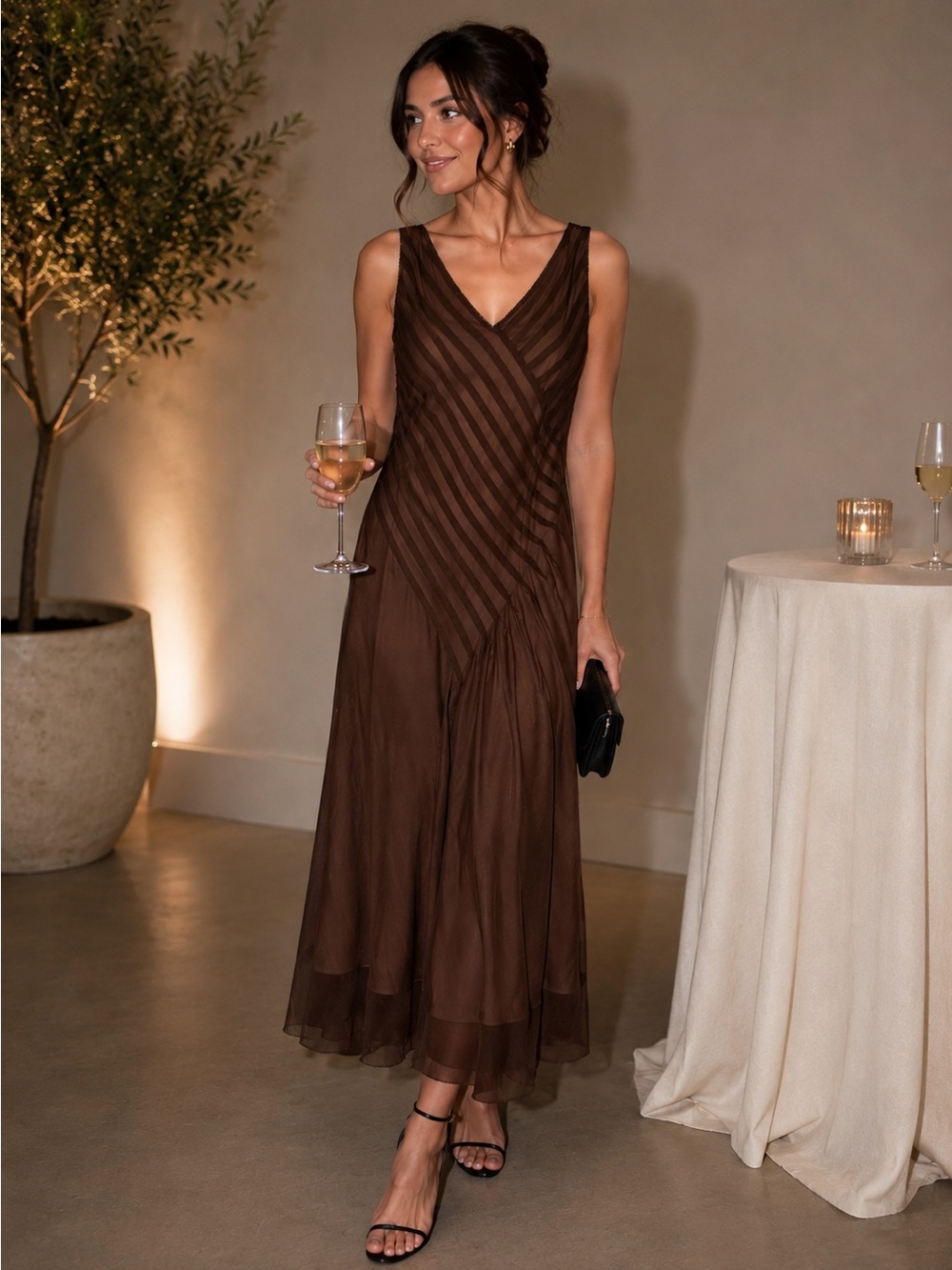 Talbots Chocolate Brown Sleeveless V-Neck Vintage Dress
